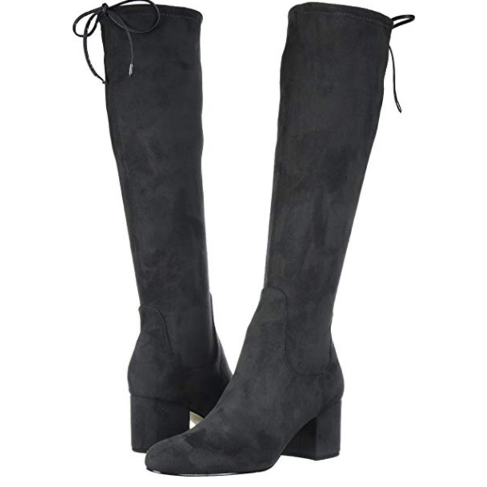 Knee high black suede boots
